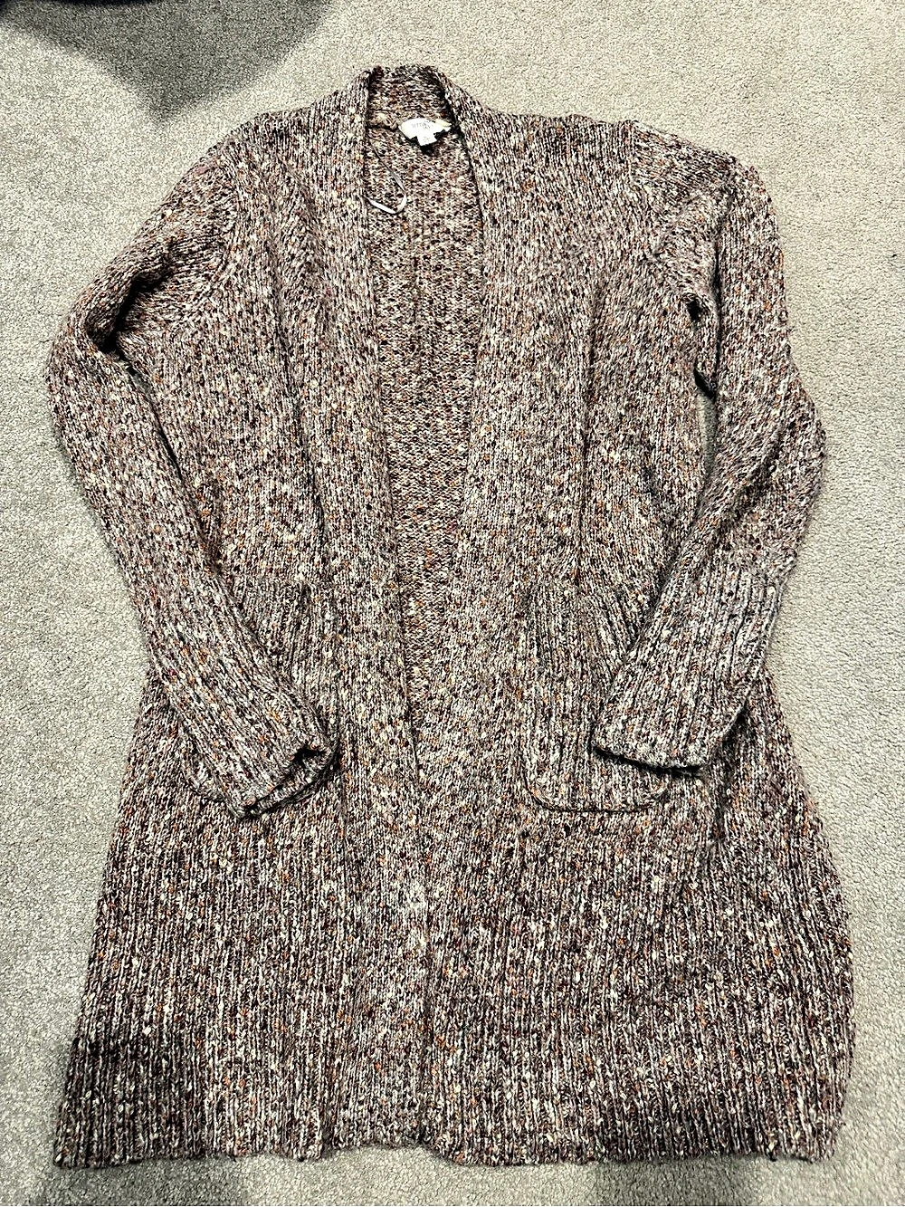 terra sky chunky Textured Knit Cardigan in Brown fall colors Size XL Like New